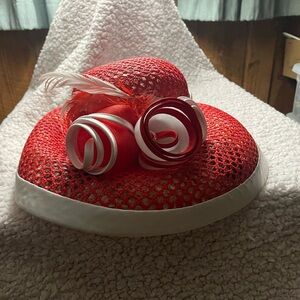 Elegant Red and White Decorative Hat